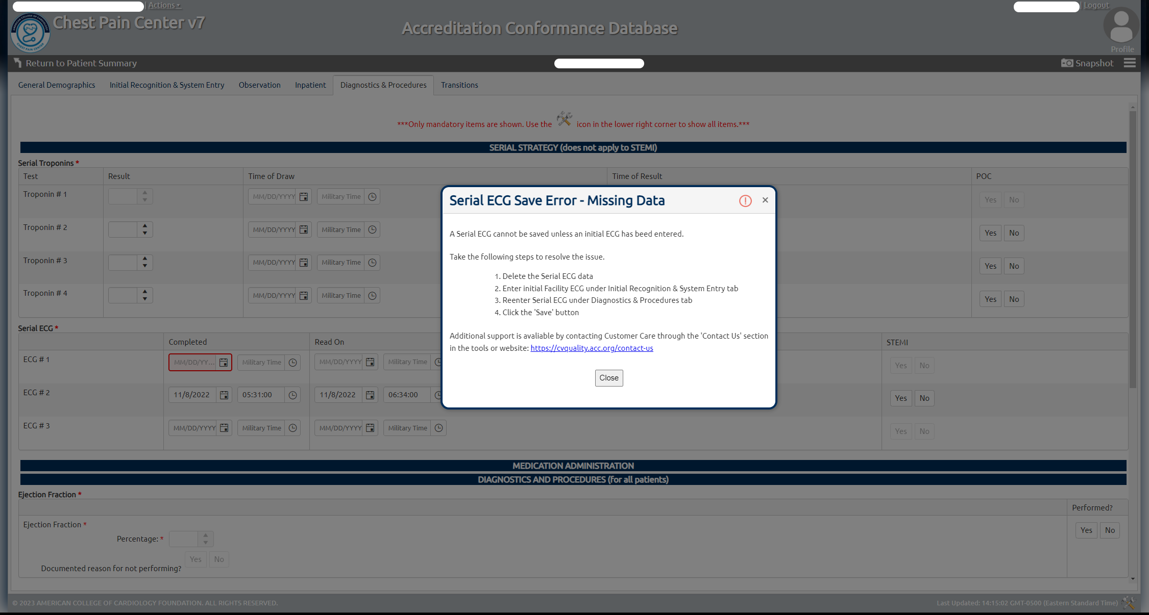 New Serial ECG Save Error Message